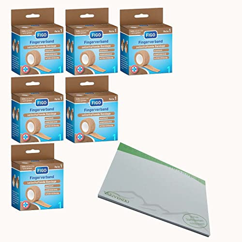 varivendo Notizblock + 6er Set Figo Selbsthaftende Bandage Fingerverband Fingerpflaster Pflasterverband 2,5 cm x 4,5 m (beige)