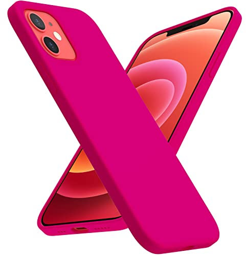 ACRONIX Liquid Silicone Case Compatible with iPhone 12/12 Pro 6.1 inch, 3 Layers Full Body Protective Covered Soft Gel Rubber Case Cover with Microfiber Lining-Hot Pink