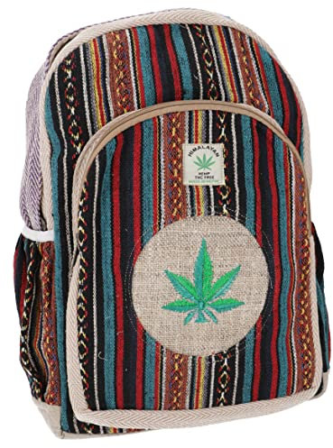 GURU SHOP Ethno Hanf Rucksack - Bunt mit Hanfblatt, Unisex - Erwachsene, 40x30x20 cm