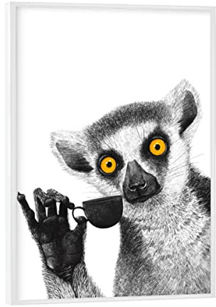 artboxONE Poster mit weißem Rahmen 18x13 cm Natur Lemur mit Kaffee - Bild Kaffee Grafik Kaffee