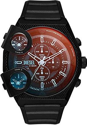 Diesel Watch for Men Sideshow, Quartz Two Hand Movement, 51 mm Black Stainless Steel Case with a Silicone Strap, DZ7474