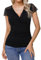 Gyabnw Tee Shirt Femme Col V T Shirt Femme à Manche Courte en Rayon Souple Respirant Dentelle Chic et Elegant Top Été