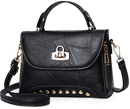 ADITAM Damen Handtaschen Mode Vintage Handtasche Designer Umhängetasche Umhängetasche für Damen Henkeltasche Umhängetasche mit Nieten PU Leder Schwarz Double The Comfort