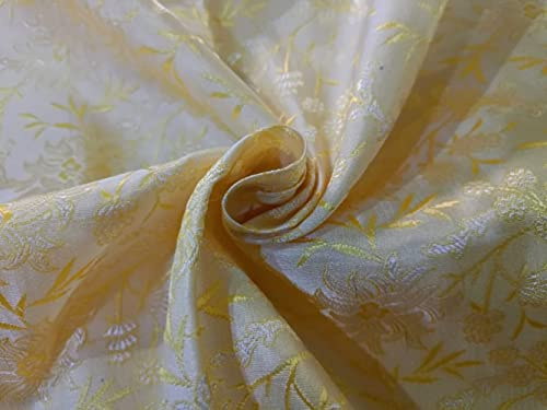 Excellent tissu de brocart de soie chinoise couleur crème et or, 111,8 cm de large, brocarts/jacquards