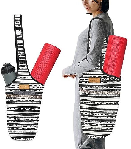 ALLEN & MATE Unisex-Yoga-Übungsmatten-Tasche mit großer Tasche, große Kapazität, Schultertrage für Damen und Herren (Schwarz und Weiß)