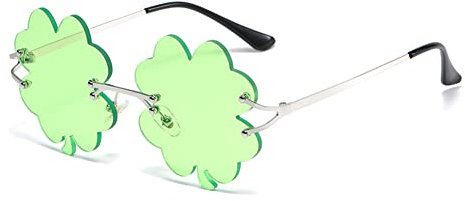 Aiweijia Lustige Randlose Sonnenbrille Vintage Retro Irregulär Mode Brille für Frauen Grün Partybrillen