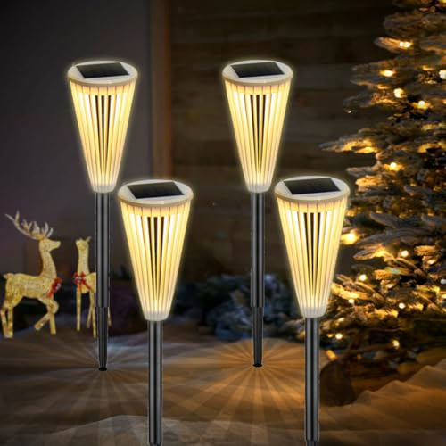 Joycome Solarleuchten für Außen Garten 4 Stück Solarlampen für Außen mit Warm/Wei LED, 3 Modi Solar Gartenleuchten IP65 Wasserdicht Weihnachtsbeleuchtung Außen für Außen Rasen Terrasse Hof Weg Deko