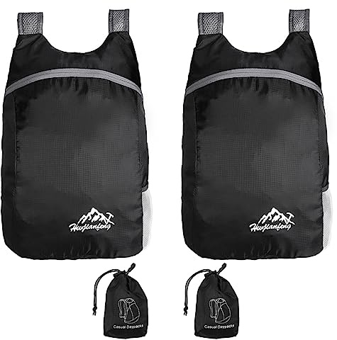 VOANZO 2 STÜCKE Packbarer Rucksack Leichter Rucksack wasserdichte Faltbare Rucksäcke für Reisen Outdoor Camping Klettern -Schwarz