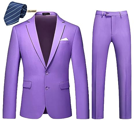 MOGU Herren Slim Fit Anzug 2-teilig Smoking für Abschlussball Business Hochzeit Tanz (Anzug Jacke + Hose), Flieder, 52