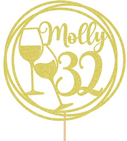 Personalised Wine Glasses Glitter Cake Topper - Champagne Custom Age Glitter Cake Decoration and Sprinkles - Happy Birthday Decorations - Personalised Toppers for Cakes by Cakeshop