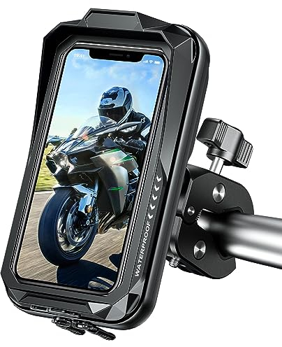 KTUEOV Motorcycle Phone Holder, Universal Bike Phone Holder Waterproof with Touch Screen and Sun Visor for Motorbike Bicycle Scooter Handlebar Phone Mount for 4.7-7.0'' Phone