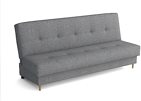 MEBLE-LUX Schlafsofa mit bettkasten 195 cm Breit Elisa, 3 Sitzer Sofa mit Schlaffunktion, Schlafcouch mit Stauraum, Klappsofa Grau