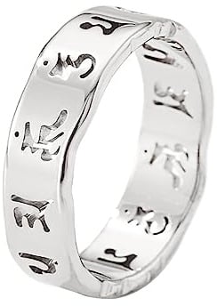 PAMTIER Damen Edelstahl Buddhistischer Mantra Ring Sanskrit Om Mani Padme Hum Band Band Massiver Schmuck
