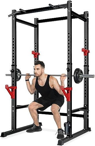 Bongkim Power Rack, Rack Cage für Krafttraining, verstellbares Kniebeugenständergestell für Heim-Fitnessgeräte, Hebekäfig mit 660 Pfund Kapazität (schwarz)