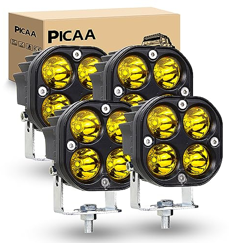 PICAA LED Arbeitsscheinwerfer 3 Zoll 40W Bernstein 3500k Nebelscheinwerfer Offroad Bar 12V 24V für Motorrad 4WD SUV ATV UTV Truck (4 Stück)