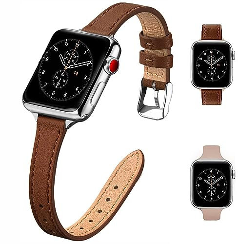 HEYOZURY 2 Confezioni Cinturino Compatibile con Apple Watch Cinturino Pelle Donne 45mm 44mm 40mm 41mm 49mm,Braccialetto di Ricambio Sottile Vera Pelle Cinturino for iWatch Series 8/7/6/SE/5/4/3/2/1
