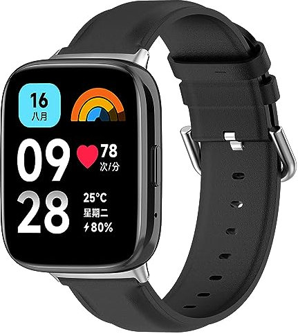 RuenTech Armband für Xiaomi Redmi Watch 3 Active/Watch 3 Lite, Echtes Leder-Ersatzarmband für Redmi Watch 3 Active/Lite Zubehör (Schwarz)