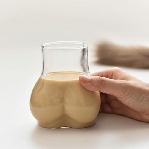 Huasean 2 Stück körperförmige Glasbecher, lustige Biergläser in Hinternform, Arsch-Cocktailglas, klare Saft-Tee-Kaffeetasse, WHI -Becher, kreativer Hintern-Becher für Zuhause, Bar, 450 ml