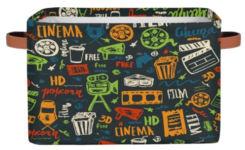 TropicalLife Große Aufbewahrungsboxen, Kino-Muster, 1 Stück, Kino-Design, zusammenklappbar, Stoffkorb, Korb, Schlafzimmer, 26 l, für Zuhause, Büro, Kinderzimmer, Organizer für Spielzeug, Kleidung