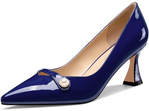 NobleOnly Donna Medio Tacco Heel a Punta Slip-on Perle Dress Pumps Glitter Casual Scarpe 6 CM Heels Blu Navy 38 EU