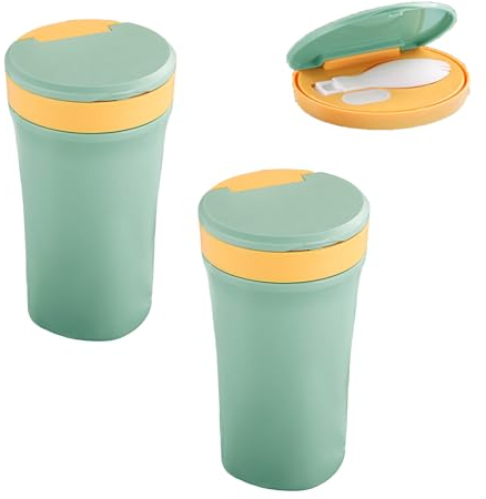 IGTOPS Microwave - Lot de 2 tasses à soupe, gobelets à céréales avec cuillère, boîte de conservation avec couvercle, gobelet à yaourt à emporter, passe au micro-ondes, 400 ml (vert)