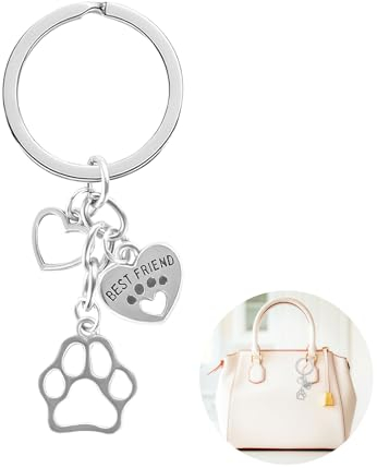 HFDONGL Schlüsselanhänger Hund Pfote Personalisierte Schlüsselanhänger Autoschlüsselanhänger mit Gravur Metall Schlüsselanhänger Herz Geeignet als Geschenk für Familie Lieben und Freunde