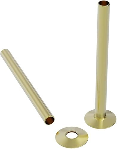Warmehaus Pair of 180mm Brushed Brass Radiator Pipes and Pipe Collars