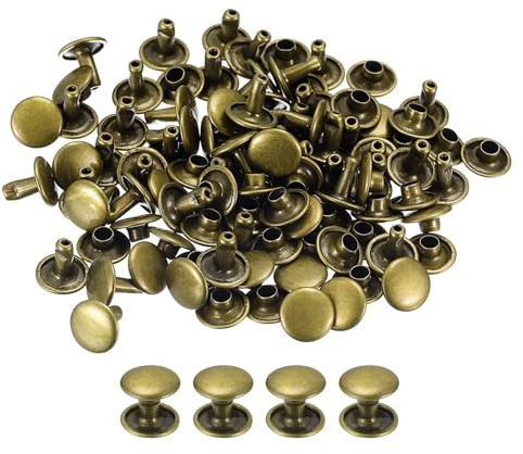 QUARKZMAN Remaches de Cuero 100 Juegos, Remache de Tapa Doble de 12x10mm, Remache de Perno Metálico para Reparación de Artesanía Cuero, DIY Cartera Cinturón Bolsa Zapato, Tono Bronce