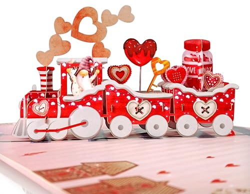 CUTPOPUP Liebeszug 3D Karte – Valentinskarte, Hochzeitskarte, Geburtstagskarte Frau 3D-Gruß, Romantische Liebeskarte für Ihn, Ihre Frau, Ehemann, Paar, Eltern (Love Train) US8-LO166DE