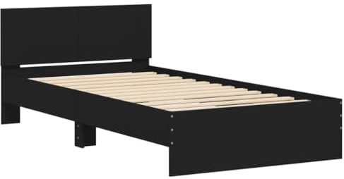 vidaXL Bettgestell, Bettrahmen mit Lattenrost, Bett Gästebett mit Kopfteil, Einzelbett Schlafzimmerbett Schlafzimmermöbel, Schwarz 100x200cm Holzwerkstoff