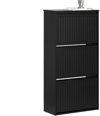 SoBuy Schuhkipper mit 3 Klappen Schuhablage Schuhschrank schmal Schuhregal mit 6 Ablageflächen Schuhkommode Schwarz BHT ca. 61x120x26cm FSR165-H-SCH
