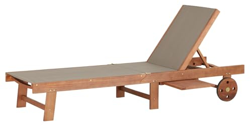 KHG Gartenliege aus 100% Eukalyptus-Echtholz, klappbar, wetterfest, verstellbare Rückenlehne, Sonnenliege; Rollliege, 110kg belastbar - Braun