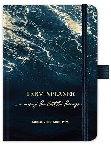 Taschenkalender 2025 - Kalender 2025 A6, Terminplaner 2025 A6 von Januar 2025 bis Dezember 2025, Wochenplaner 2025 mit Hardcover, 2 Lesezeichen, Stiftschlaufe, Dunkelblau