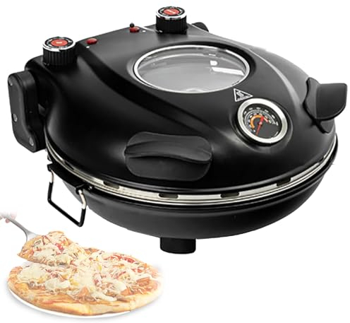QUTBAG 1200W Electric Pizza Maker, Indoor Portable Pizza Oven, 50-420℃ Temperature Control, Double-sided Heating, Non-stick Coating, for Pizzas/Nachos/Fajitas/Omelettes black