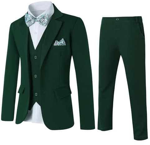 Amissz 5 Piezas Clásico Slim Fit Traje de Boda Caballero Conjunto Esmoquin - Chaqueta Abrigo + Chaleco + Blusas + Pajarita + Pantalones para Niños Bautizo