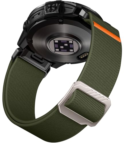 Laffav Kompatibel mit Garmin Fenix 6 Pro Armband/Fenix 6/Fenix 5/Fenix 7 Pro/Fenix 7 Armband, Nylon Elastisch QuickFit 22mm Ersatz Armband für Garmin Instinct/Epix Gen 2/Forerunner 965/955, ArmeeGrün