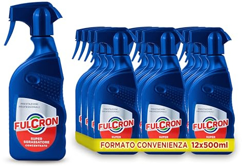 FULCRON Super Sgrassatore Concentrato per Tutte le Superfici, 12 x 500ml | Elimina Ogni tipo di Sporco, Sgrassatore Professionale Universale, Profumato