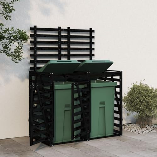 Juroupi Double Wheelie Bin Storage Black Solid Wood Pine,Wheelie Bin,Double Wheelie Bin Storage,Double Wheelie Bin Storage Outdoor-3157689