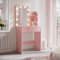 SUNXURY Schminktisch Kinder mit LED-Beleuchtung Frisiertisch mit Spiegel und Schublade für Mädchen Prinzessin Frisiertisch Frisierkommode (Rosa) 700x400x1400 mm
