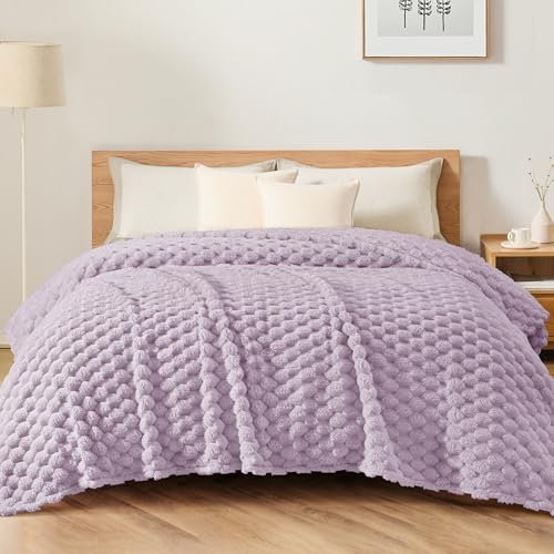 Whale Flotilla King Size Blanket for Bed with Expanded 3D-Jacquard Pattern, 230X264 CM Fuzzy Soft Cozy Exquisite Blankets or All Season, Warm and Fluffy, Lilac
