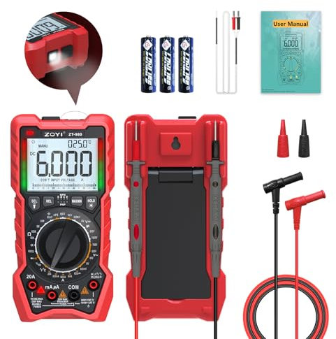 ZOYI Multimetro professionale da 20 A, tester di tensione a 6000 conteggi, multitester manuale True RMS, multimetro digitale all-in-one, ideale per test automobilistici, batterie e scheda madre.