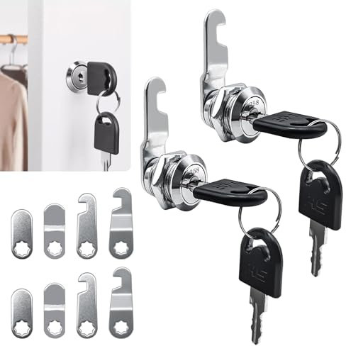 2 Stück Briefkastenschloss 16mm mit 4 Schlüsseln und 10 Schlossplatten, Hebelschloss für Briefkasten & Schranktüren, Möbelschloss für Schrankschlösser, Spindschloss, Postkasten Schloss
