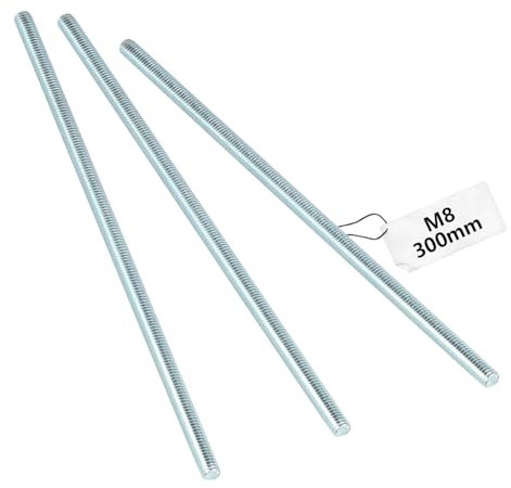3 Piezas Varilla Roscada M8 x 300 mm, Vástago roscado de Acero Galvanizado, Varillas Roscadas Varilla Roscado M8 con Clase de Resistencia 4.8 (3 PCS M8*300mm)