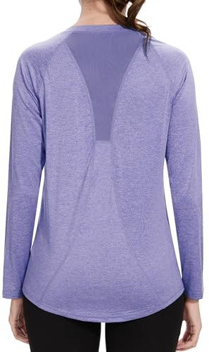Wayleb Maglietta Sportiva da Donna Scollo a V Maniche Lunghe T-Shirt Maglia Posteriore Fitness Shirt Allenamento Asciugatura Rapida T Shirt Palestra Fitness Yoga Running Top, Viola S