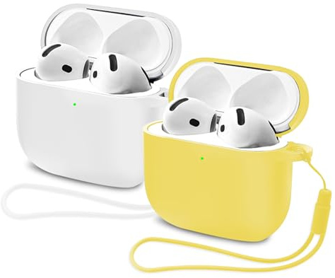 2X Mocarheri Custodia Case Compatibile con AirPods 4 2024, Case Cover Protettiva in Morbido Silicone per AirPods 4ª Generazione, LED Anteriore Visibile (Giallo+Bianco)