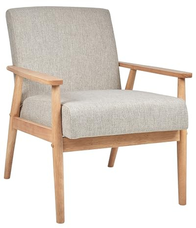 Beliani Sessel Stoff grau/Hellbraun mit Armlehnen Retro Stil Esrum