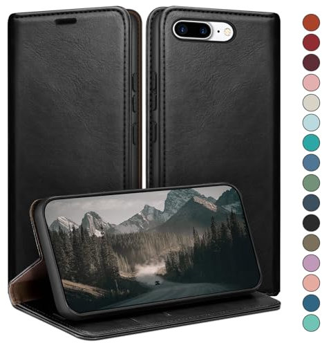 HUOUH für iPhone 7 Plus/8 Plus 5.5 Hülle mit RFID Schutzhülle aus Lederhülle Handyhülle,Kartenfach Leder ständer Handy hülle,360 Grad Schutz Cover für Apple 7 Plus Klapphülle Wallet Case Schwarz