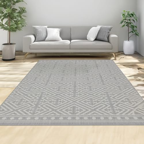 homeart Area Rugs – Durable, Stain-Resistant, Vibrant Geometric Design Carpets – Easy-Clean Rugs for Living Room, Kitchen, Entryway, or Bedroom – Medallion - Grey Cream - 140x200 cm
