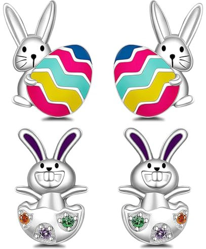 TAXTYHRE 2 Paar Osterohrringe, Hasen Ohrringe, Ostern Ei Ohrring, Ostern Ohrringe Hypoallergene, Bunt Ohrstecker Kaninchen, Ostergeschenke für Damen und Mädchen