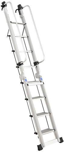 Aluminium-Bodentreppe Dachbodentreppe mit Handlauf, Alu Teleskopleiter Teleskop Klappleiter, Trittleiter mit Bequemer Handlauf, für Küchen, Haushalt, Außen(245cm/96in)